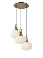 Urasawa 65cm 2m Round Pendant, 3 x E27, Brass Gold/Matt Black With 30cm Pumpkin Shaped Ribbed Opal Glass