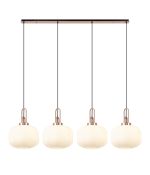 Urasawa Linear Pendant, 4 x E27, Copper/Matt Black With 30cm Pumpkin Shaped Ribbed Opal Glass