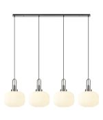 Urasawa Linear Pendant, 4 x E27, Polished Nickel/Matt Black With 30cm Pumpkin Shaped Ribbed Opal Glass