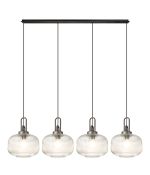 Urasawa Linear Pendant, 4 x E27, Aged Pewter/Matt Black With 30cm Pumpkin Shaped Ribbed Clear Glass