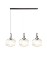 Urasawa Linear 3 Light Pendant E27, Antique Silver/Matt Black With 30cm Pumpkin Shaped Ribbed Clear Glass