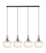 Urasawa Linear Pendant, 4 x E27, Black Chrome/Matt Black With 30cm Pumpkin Shaped Ribbed Clear Glass