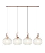 Urasawa Linear Pendant, 4 x E27, Copper/Matt Black With 30cm Pumpkin Shaped Ribbed Clear Glass