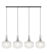 Urasawa Linear Pendant, 4 x E27, Polished Nickel/Matt Black With 30cm Pumpkin Shaped Ribbed Clear Glass