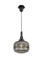 Urasawa Pendant, 1 x E27, Black Chrome/Matt Black With 30cm Round Ribbed Smoked Glass