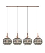 Urasawa Linear Pendant, 4 x E27, Copper/Matt Black With 30cm Pumpkin Shaped Ribbed Smoked Glass