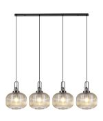Urasawa Linear Pendant, 4 x E27, Black Chrome/Matt Black With 30cm Pumpkin Shaped Ribbed Champagne Glass