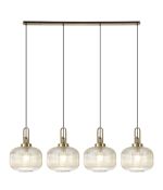 Urasawa Linear Pendant, 4 x E27, Brass Gold/Matt Black With 30cm Pumpkin Shaped Ribbed Champagne Glass