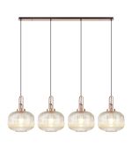 Urasawa Linear Pendant, 4 x E27, Copper/Matt Black With 30cm Pumpkin Shaped Ribbed Champagne Glass