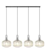 Urasawa Linear Pendant, 4 x E27, Polished Nickel/Matt Black With 30cm Pumpkin Shaped Ribbed Champagne Glass