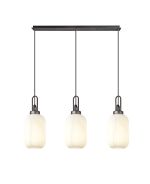 Urasawa Linear 3 Light Pendant With 20cm Tubular Ribbed Glass, Aged Pewter/Matt Black Opal