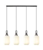 Urasawa Linear 4 Light Pendant With 20cm Tubular Ribbed Glass, Aged Pewter/Matt Black Opal