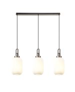 Urasawa Linear 3 Light Pendant With 20cm Tubular Ribbed Glass, Antique Silver/Matt Black Opal