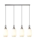 Urasawa Linear 4 Light Pendant With 20cm Tubular Ribbed Glass, Antique Silver/Matt Black Opal