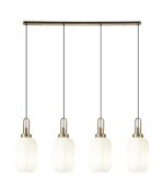 Urasawa Linear 4 Light Pendant With 20cm Tubular Ribbed Glass, Brass Gold/Matt Black Opal