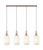 Urasawa Linear 4 Light Pendant With 20cm Tubular Ribbed Glass, Copper/Matt Black Opal