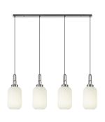 Urasawa Linear 4 Light Pendant With 20cm Tubular Ribbed Glass, Polished Nickel/Matt Black Opal