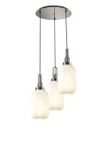 Urasawa 55cm Round 3 Light Pendant With 20cm Tubular Ribbed Glass, Polished Nickel/Matt Black Opal