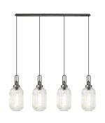 Urasawa Linear 4 Light Pendant With 20cm Tubular Ribbed Glass, Aged Pewter/Matt Black Clear