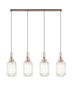 Urasawa Linear 4 Light Pendant With 20cm Tubular Ribbed Glass, Copper/Matt Black Clear