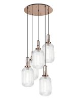 Urasawa 65cm Round 5 Light Pendant With 20cm Tubular Ribbed Glass, Copper/Matt Black Clear