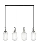 Urasawa Linear 4 Light Pendant With 20cm Tubular Ribbed Glass, Polished Nickel/Matt Black Clear