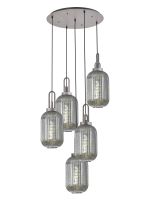 Urasawa 65cm Round 5 Light Pendant With 20cm Tubular Ribbed Glass, Aged Pewter/Matt Black Smoked