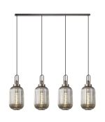 Urasawa Linear 4 Light Pendant With 20cm Tubular Ribbed Glass, Antique Silver/Matt Black Smoked