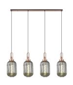 Urasawa Linear 4 Light Pendant With 20cm Tubular Ribbed Glass, Copper/Matt Black Smoked