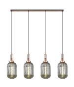 Urasawa Linear 4 Light Pendant With 20cm Tubular Ribbed Glass, Copper/Matt Black Smoked