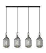 Urasawa Linear 4 Light Pendant With 20cm Tubular Ribbed Glass, Polished Nickel/Matt Black Smoked