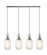 Urasawa Linear 4 Light Pendant With 20cm Tubular Ribbed Glass, Antique Silver/Matt Black Champagne