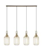 Urasawa Linear 4 Light Pendant With 20cm Tubular Ribbed Glass, Brass Gold/Matt Black Champagne
