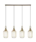 Urasawa Linear 4 Light Pendant With 20cm Tubular Ribbed Glass, Brass Gold/Matt Black Champagne