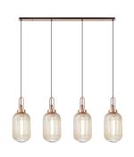 Urasawa Linear 4 Light Pendant With 20cm Tubular Ribbed Glass, Copper/Matt Black Champagne