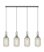 Urasawa Linear 4 Light Pendant With 20cm Tubular Ribbed Glass, Polished Nickel/Matt Black Champagne