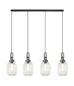 Urasawa Linear 4 Light Pendant With 20cm Almond Ribbed Glass, Aged Pewter/Matt Black Clear