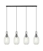 Urasawa Linear 4 Light Pendant With 20cm Almond Ribbed Glass, Black Chrome/Matt Black Clear