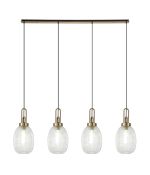 Urasawa Linear 4 Light Pendant With 20cm Almond Ribbed Glass, Brass Gold/Matt Black Clear