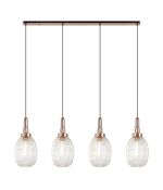 Urasawa Linear 4 Light Pendant With 20cm Almond Ribbed Glass, Copper/Matt Black Clear