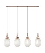 Urasawa Linear 4 Light Pendant With 20cm Almond Ribbed Glass, Copper/Matt Black Clear