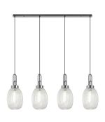 Urasawa Linear 4 Light Pendant With 20cm Almond Ribbed Glass, Polished Nickel/Matt Black Clear