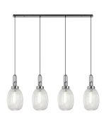 Urasawa Linear 4 Light Pendant With 20cm Almond Ribbed Glass, Polished Nickel/Matt Black Clear