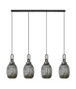 Urasawa Linear 4 Light Pendant With 20cm Almond Ribbed Glass, Aged Pewter/Matt Black Smoked