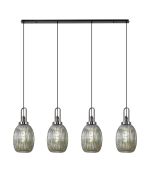 Urasawa Linear 4 Light Pendant With 20cm Almond Ribbed Glass, Black Chrome/Matt Black Smoked