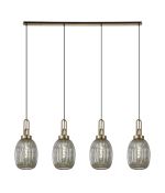 Urasawa Linear 4 Light Pendant With 20cm Almond Ribbed Glass, Brass Gold/Matt Black Smoked