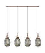 Urasawa Linear 4 Light Pendant With 20cm Almond Ribbed Glass, Copper/Matt Black Smoked