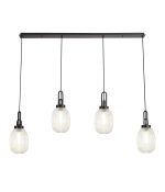 Urasawa Linear 4 Light Pendant With 20cm Almond Ribbed Glass, Matt Black/Matt Black Champagne