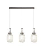 Urasawa Linear 3 Light Pendant With 20cm Almond Ribbed Glass, Antique Silver/Matt Black Champagne