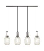 Urasawa Linear 4 Light Pendant With 20cm Almond Ribbed Glass, Antique Silver/Matt Black Champagne